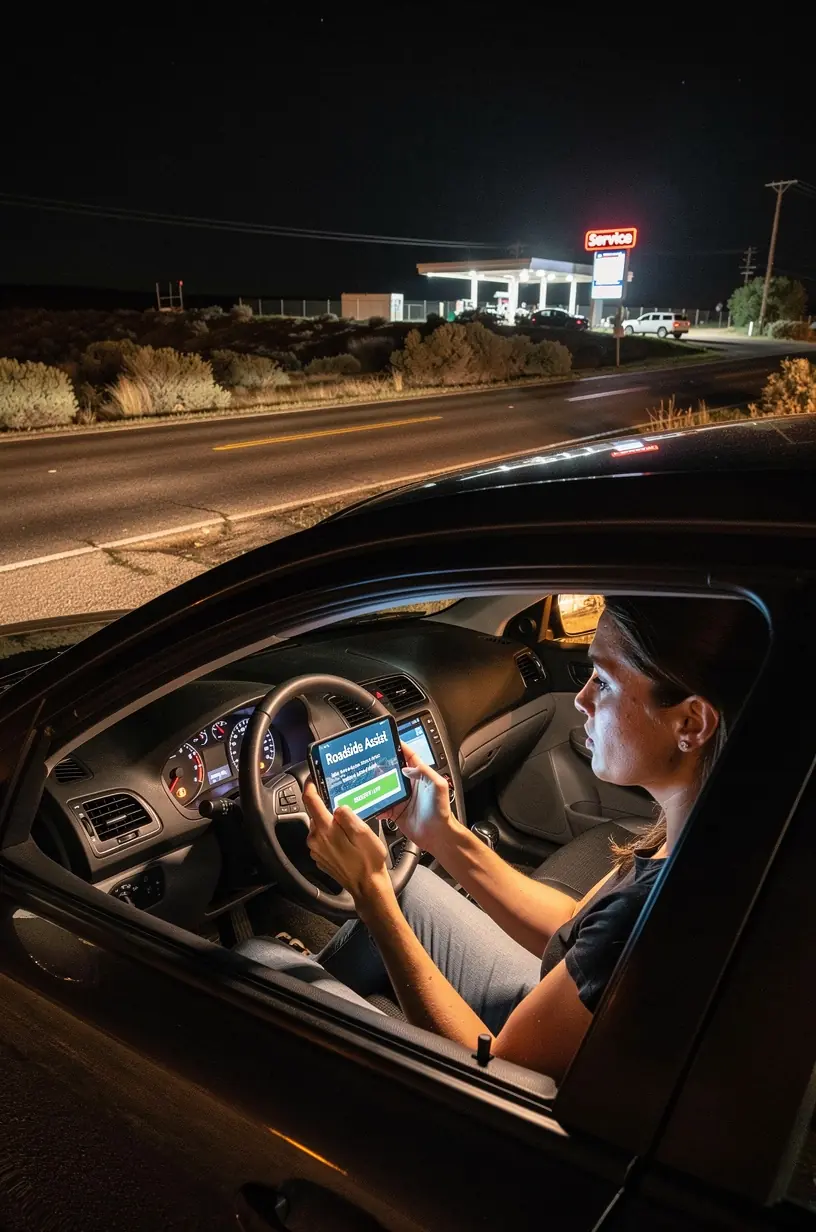 Nahaufnahme eines platten Reifens am Auto mit sichtbarem Ventil und Reifenprofil